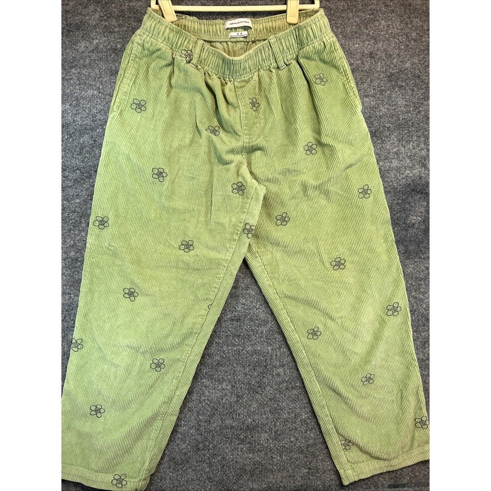 Urban Outfitters Daisy Embroidered Corduroy Beach Pants - Green (Size Medium)